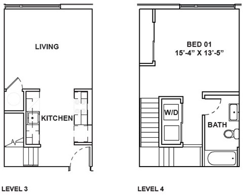 A drawing shows a floor plan for a two-level home with a living room, kitchen, and bedroom.